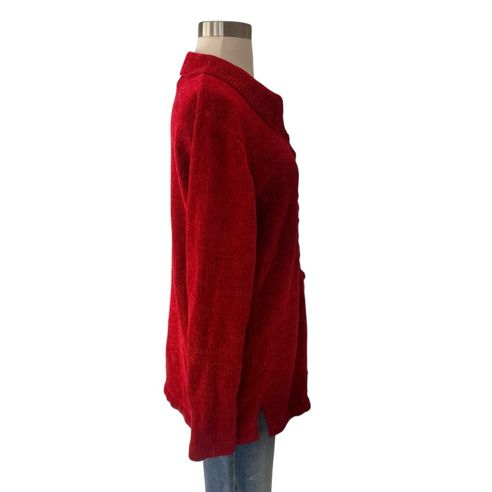 Vintage 90s Denim & Co. red chenille cardigan sweater S - Picture 6 of 15